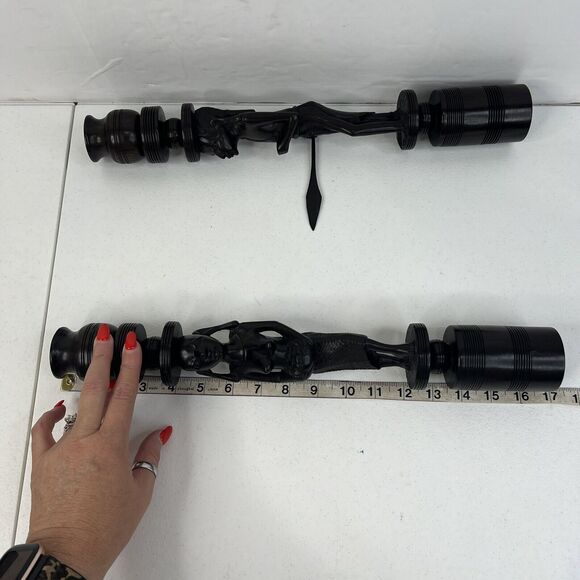 Pair of Vintage African Hand Carved Iron Wood Figural Sculptures Candle Sticks - Picture 14 of 15